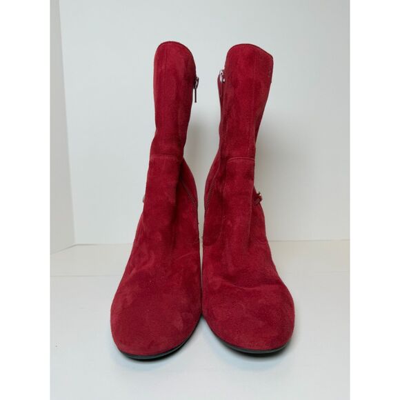 Guess Women's Size 8M Red Lucena Suede Boots Gold Buttons Block Heels EUC - Picture 4 of 9